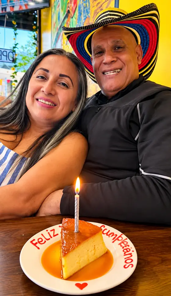 Couple celebrating a birthday with Colombian flan at El Rinconcito Paisa 2