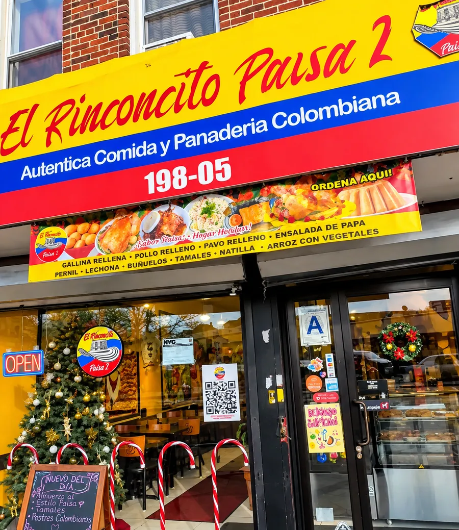 Storefront of El Rinconcito Paisa 2 Colombian restaurant and bakery at 198-05 Jamaica Ave, Hollis Queens NY